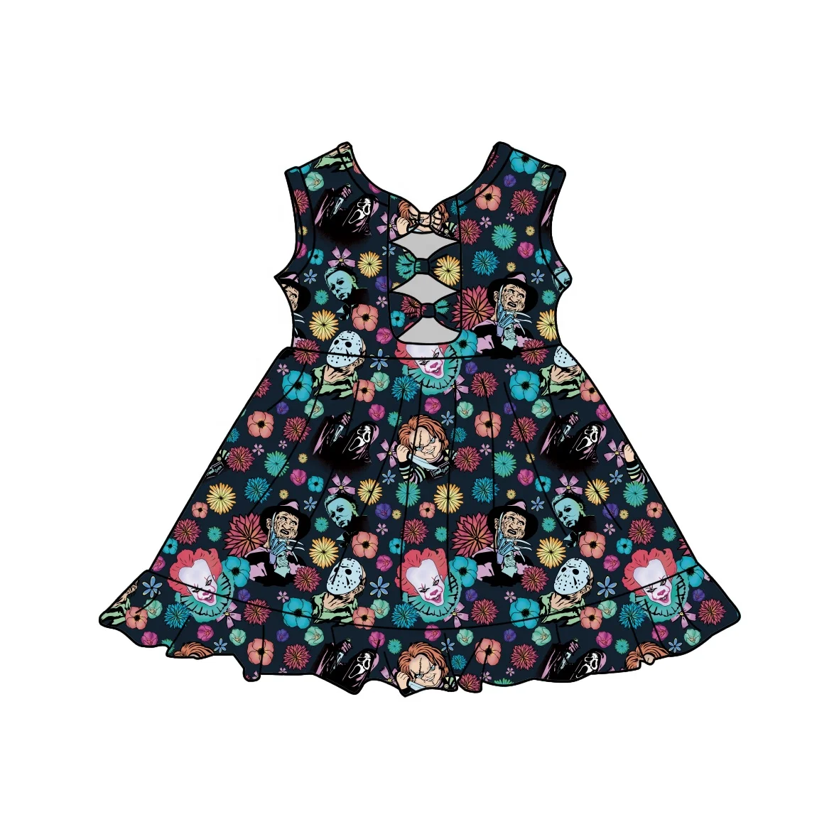 Short Sleeve Round Neck Dresses For Girls Casual Kids Frock Bow Peplum Skirt Girl July 4th Summer Dress