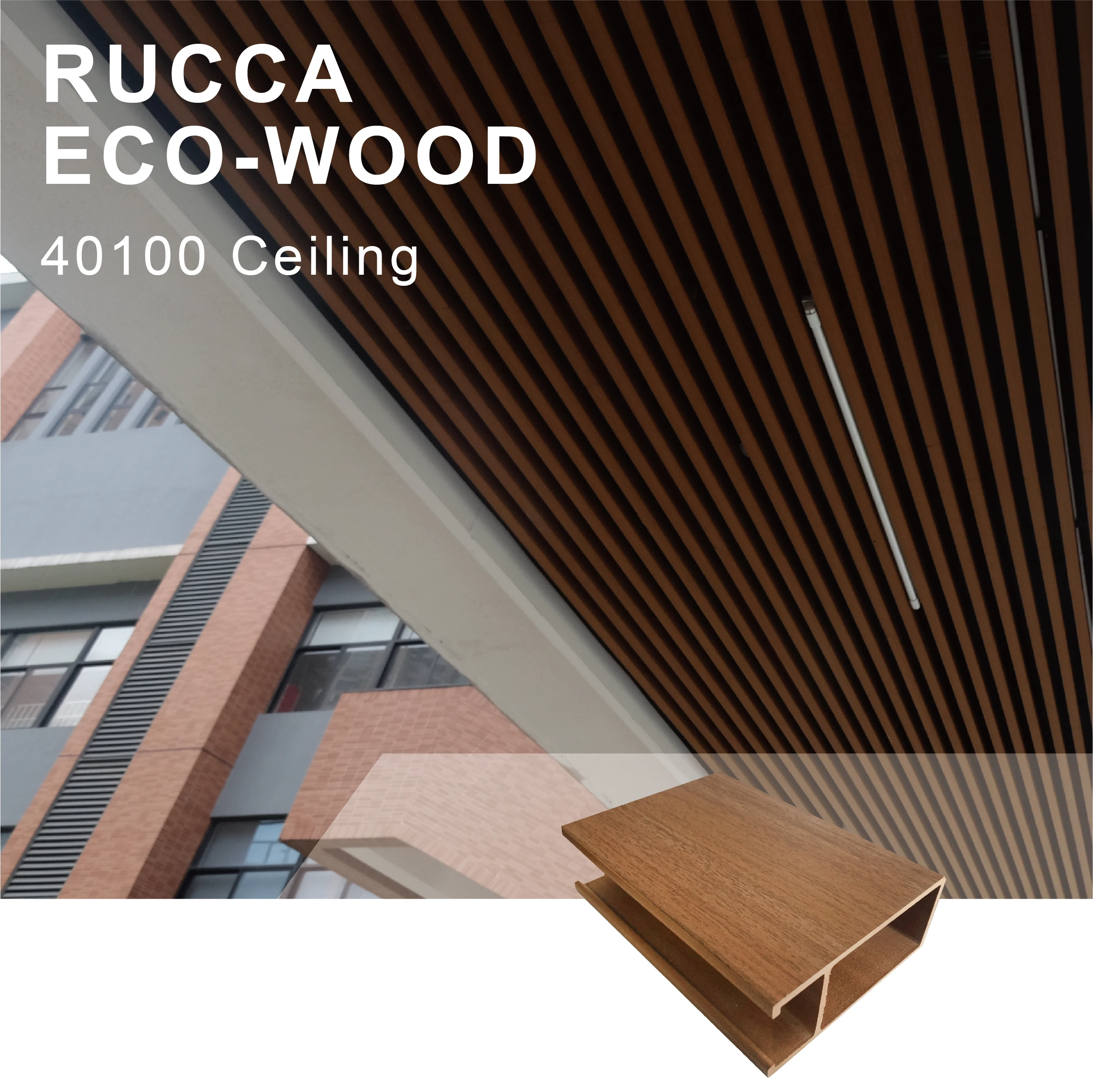 Wood Square Rucca WPC Ceiling Designs for Interior Decoration HOT !assembling Ceiling New WPC Material Foshan 40x100mm Wooden
