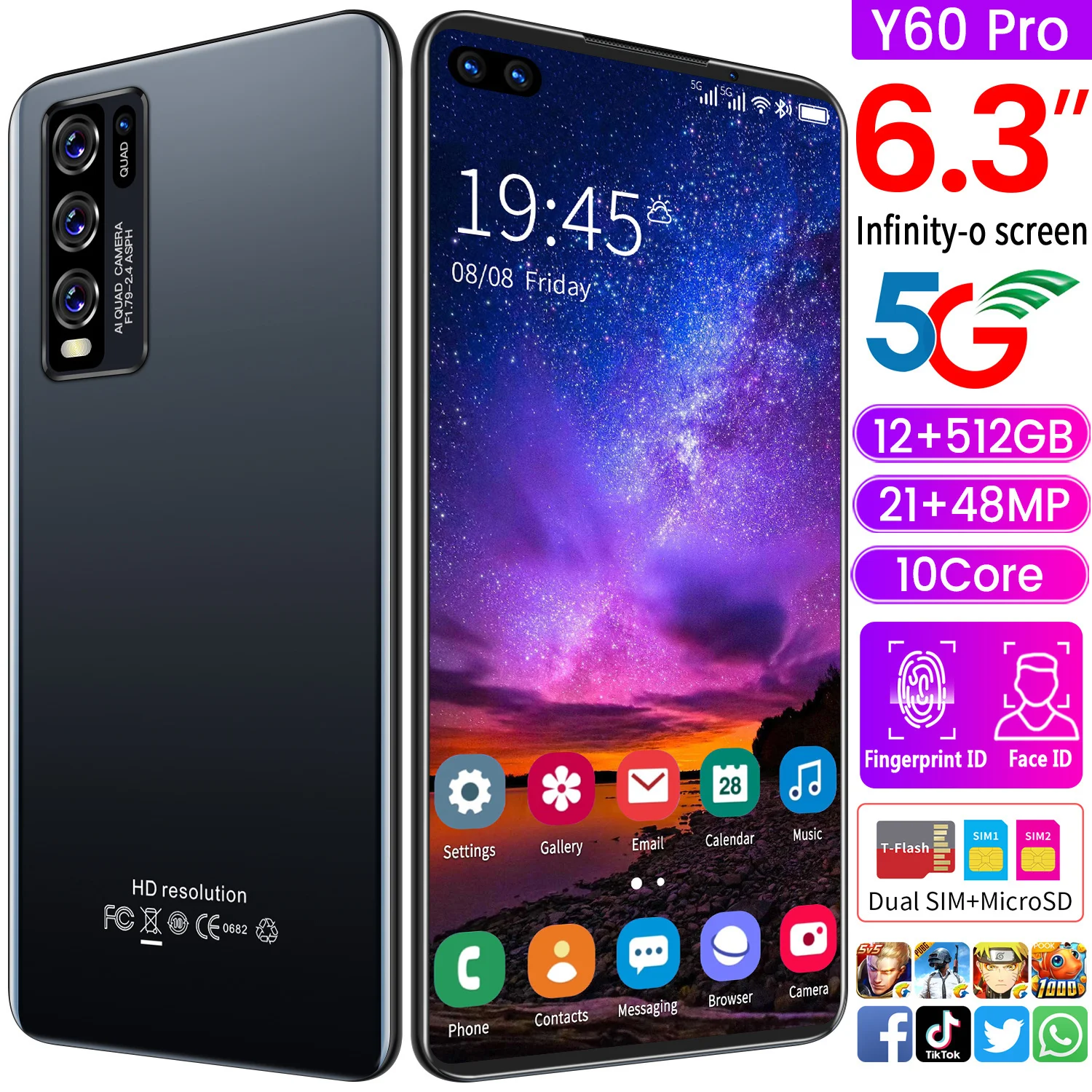 Оптовая Продажа Модный Самый дешевый Android телефон Y60 pro MTK 10core 8 ГБ + 256 6 3 дюймов HD экран 13 МП 24 4000 мАч