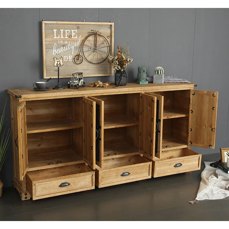 3 drawers 6 mirrored doors kitchen furniture wooden vintage antique accent console storage buffet cabinet