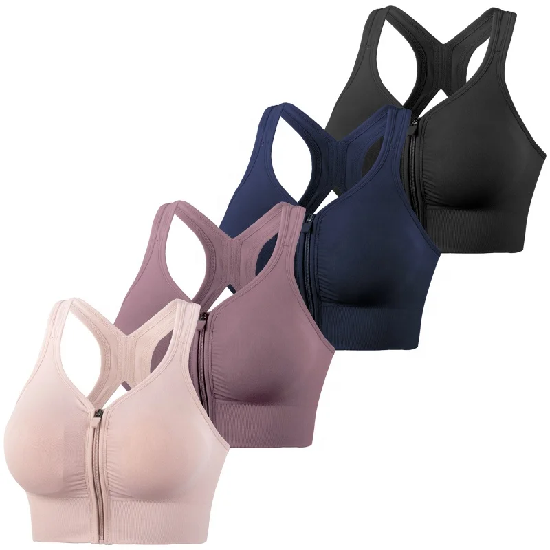 Fit Seamless Wirefree Cross Front Zipper Sujetador Deportivo Plus Size Sport Bra Running Workout Fitness Gym Yoga Bra For Womens