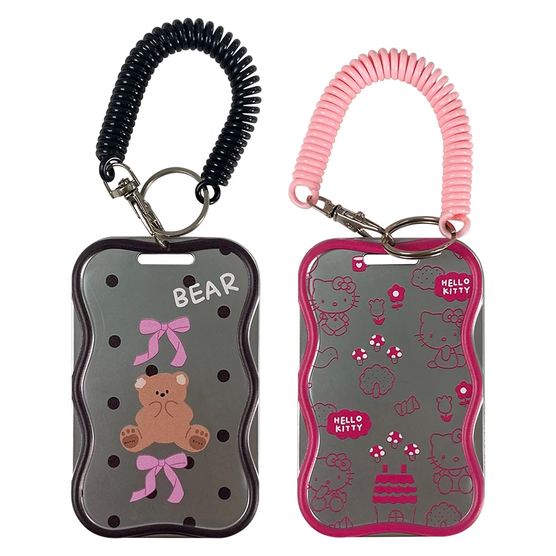 Print Little Bear Electroplated silver ID card holder Cover Print Sleeve Cardholder TPU   Case Card Holder With hanging rope