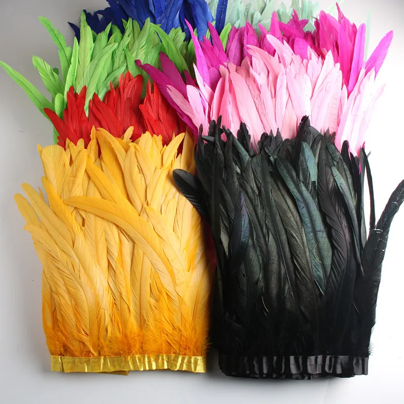 Wholesale 25-30cm Dyed  Rooster Saddle Hackle Feather Trimming Fringe for Carnival Clothing