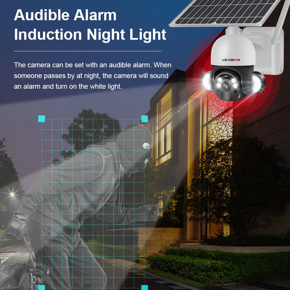 LS VISION Solar Panel With Battery Security Camera Dual Use For Vide Surveillance And Garden Lights Solar Camera