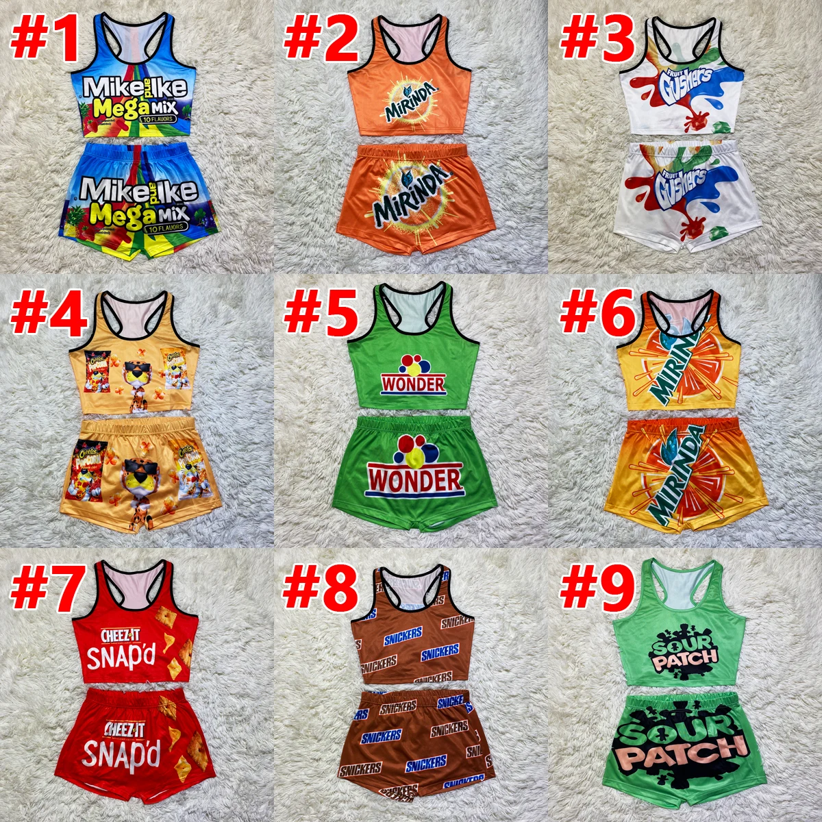 Wholesale Casual Cartoon Printing Thicker Than A Snicker Sports Bra And Biker Shorts Set Snack Shorts Set