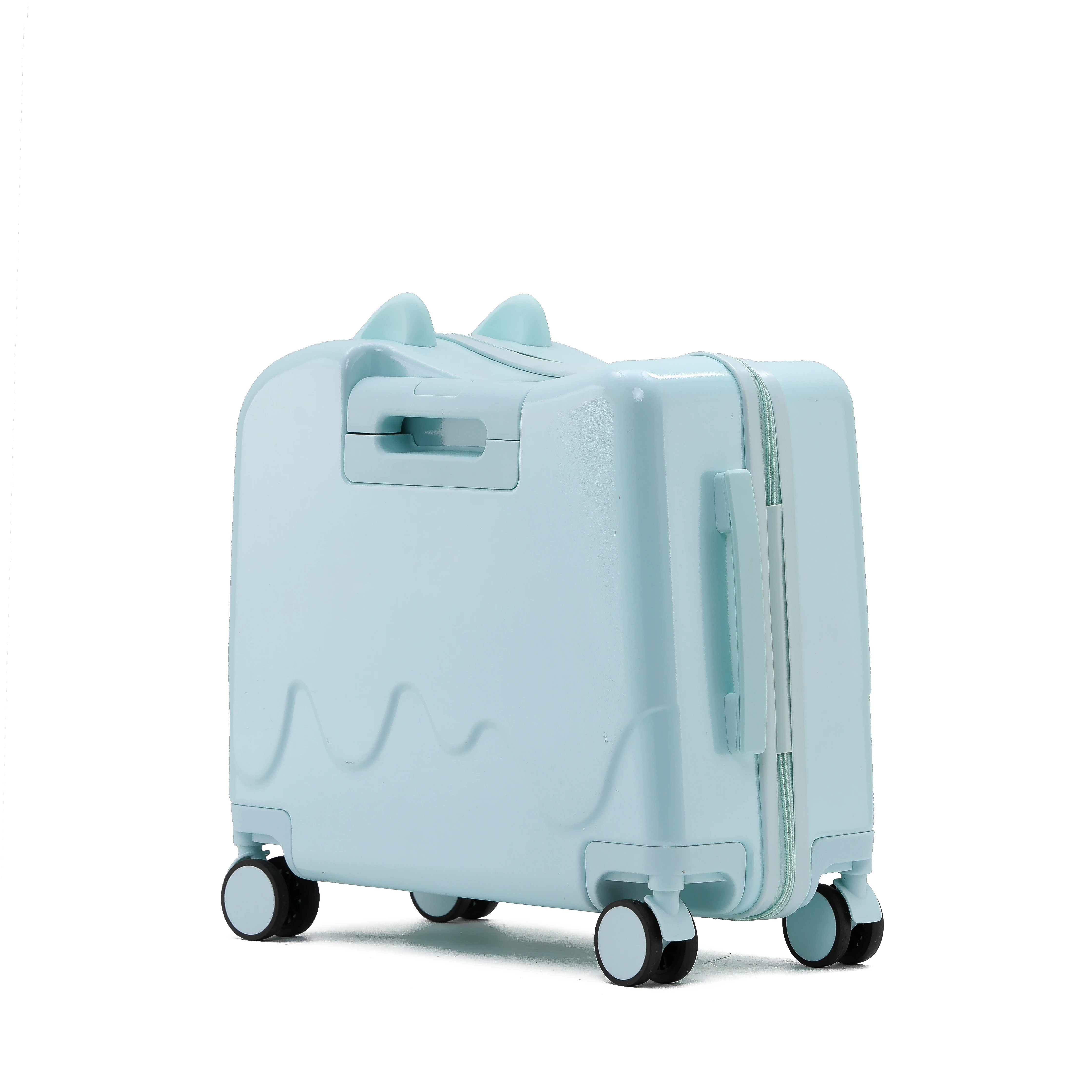 Custom travelling ride on boarding rideable travel trolley cart suitcase carry on luggage with seat for kids