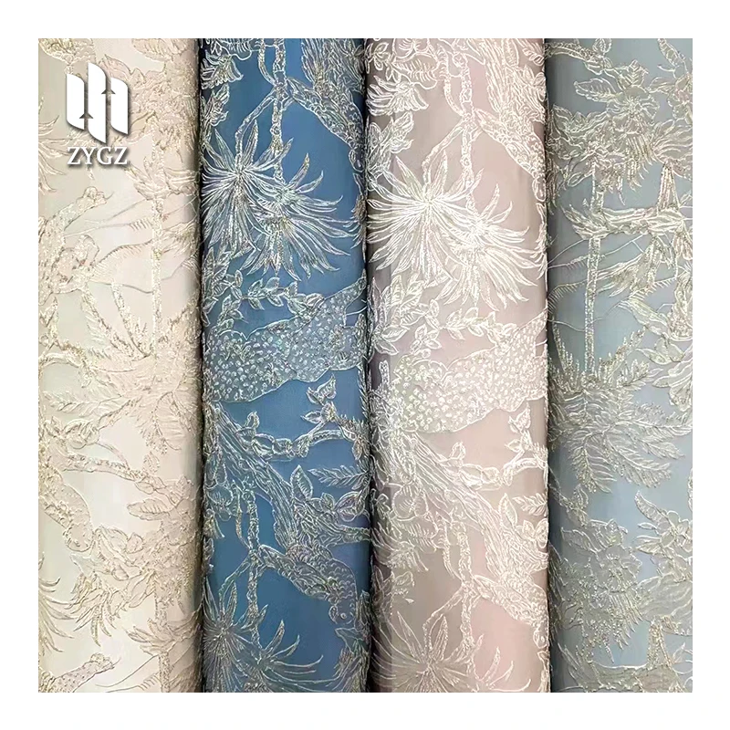 Hot Sell Embossed Modern Blackout Curtain Manufacturer Cloth Material Fabric for Dresses Custom Gold Thread Jacquard