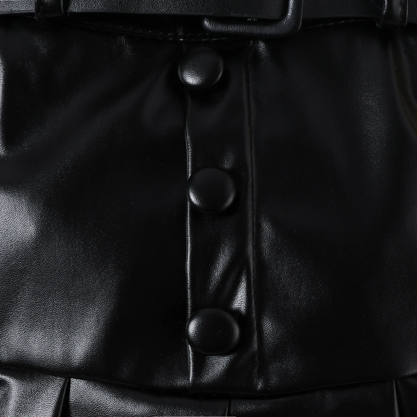 2024 Spring Autumn Girls Clothing Solid Color High Neck Long Sleeve Top PU Leather Pleated Skirt Belt 3Pcs Children Clothes