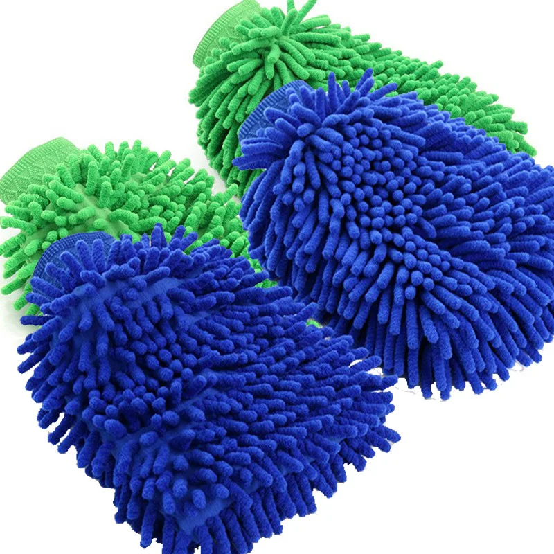 Wholesale New Design Coral Double Sided Microfiber Chenille Car Washing Mitten Logo Customized