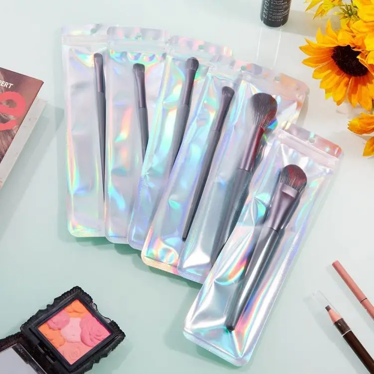 Hot sale Custom Resealable Cosmetic Clear Packaging Pouch Zipper Plastic Holographic Makeup Bag