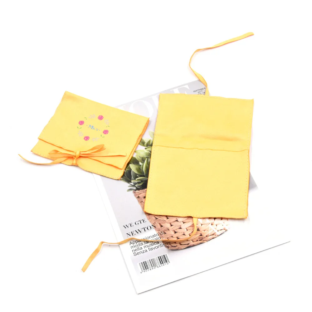 Floral Printing Wholesale Silk Satin  Fiber Pouch Bag With Strong Closure for Jewelry Collection Packaging