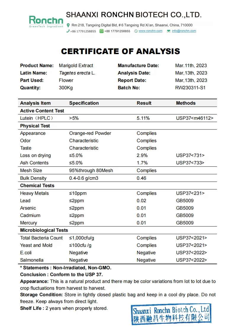 Low Price Marigold Flower Lutein Extract Powder 5% Marigold Flower Extract