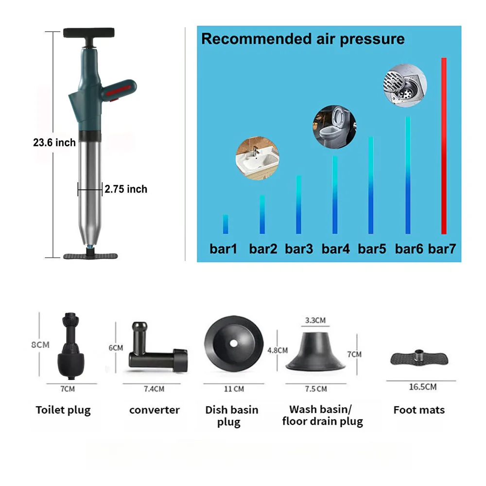 Toilet Dredge Pipe Dredger Sewer Speed Block Air Pressure Anti-Splash Drain Cleaner Drain Opener Toilet Plunger pipe unblocker