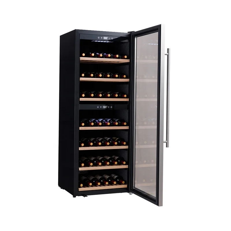 Custom made dual zone 126 bottles black panel compressor big wine fridge
