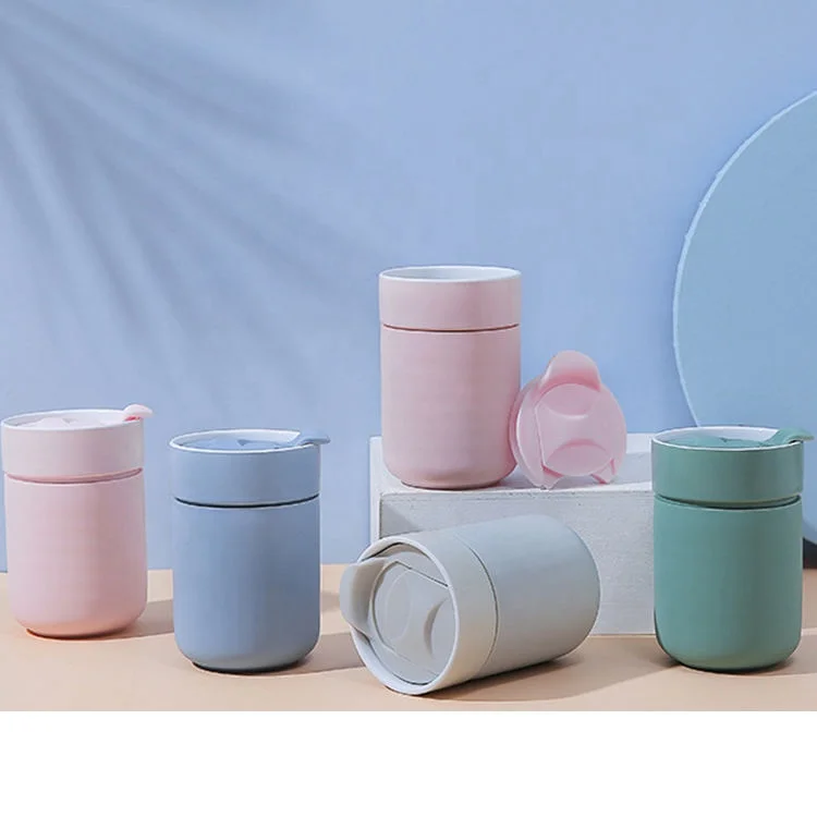 Wholesale Custom Direct selling  cross-border casual  portable coffee cup ceramic travel tea mug with plastic lid