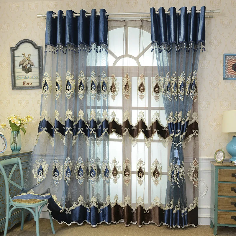 
High quality woven embroidery organza matched velvet voile fabric curtains 