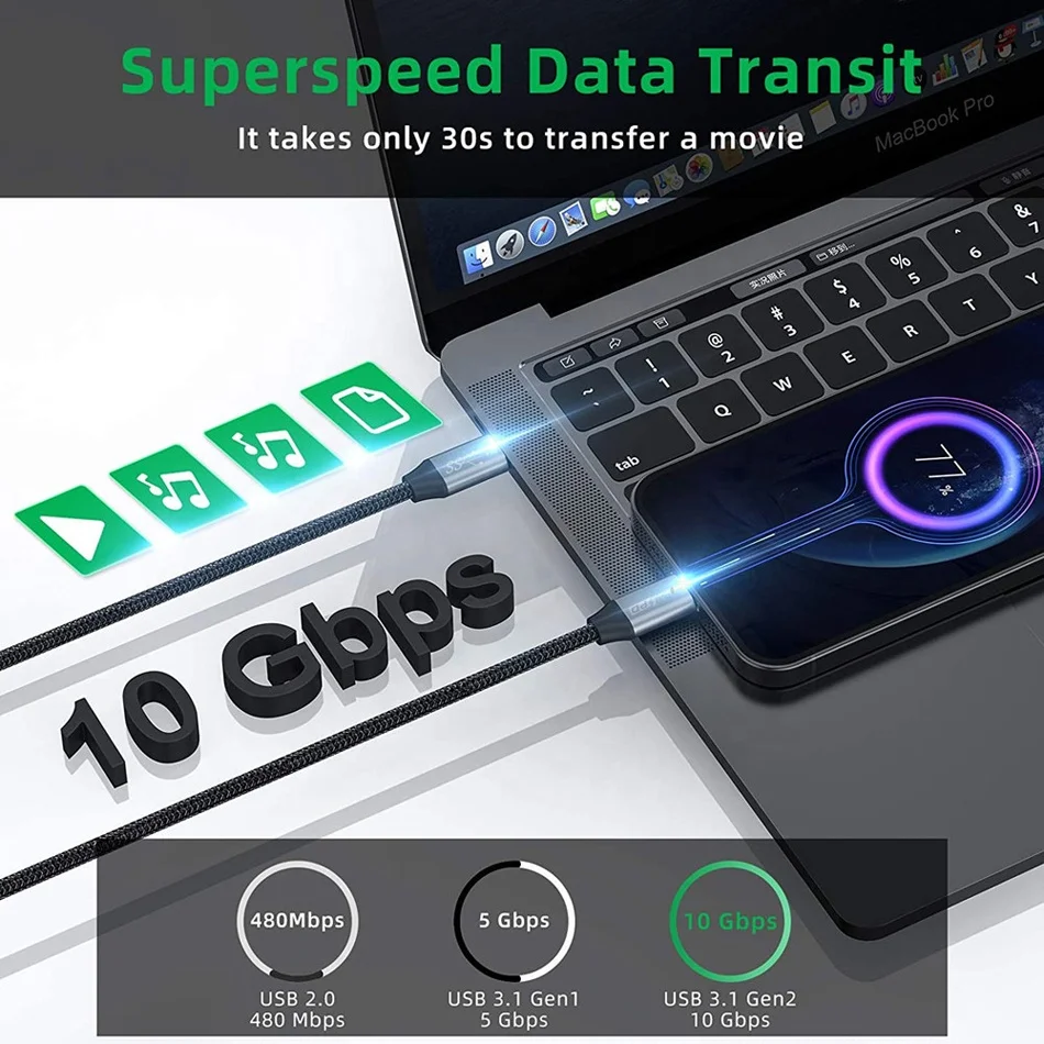 5A 100W Type C 10Gbps Gen2 USB 3.1 to USB-C Type-C Extension Data Quick Charging Cable Extender Cord For Macbook Laptop Phone