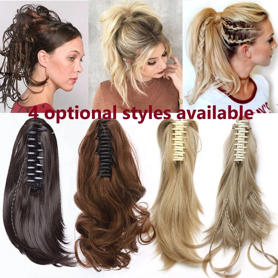 
S-noilite 26 Colors Synthetic Hair Claw Clip in Ponytail High Temperature Fiber Pony Tail Extension Hairpiece for Women 
