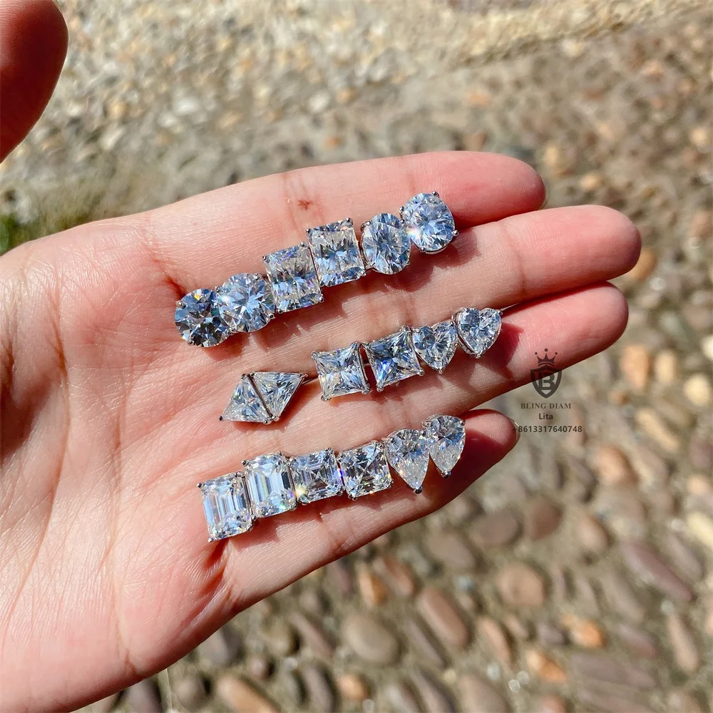 Fashion jewelry pass diamond tester radiant cut emerald cut 925 sterling silver moissanite stud earring