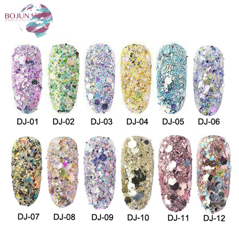 Chinese factory nail supplier pigment powder diamond shining colorful sequins glitter nail powder art decoration