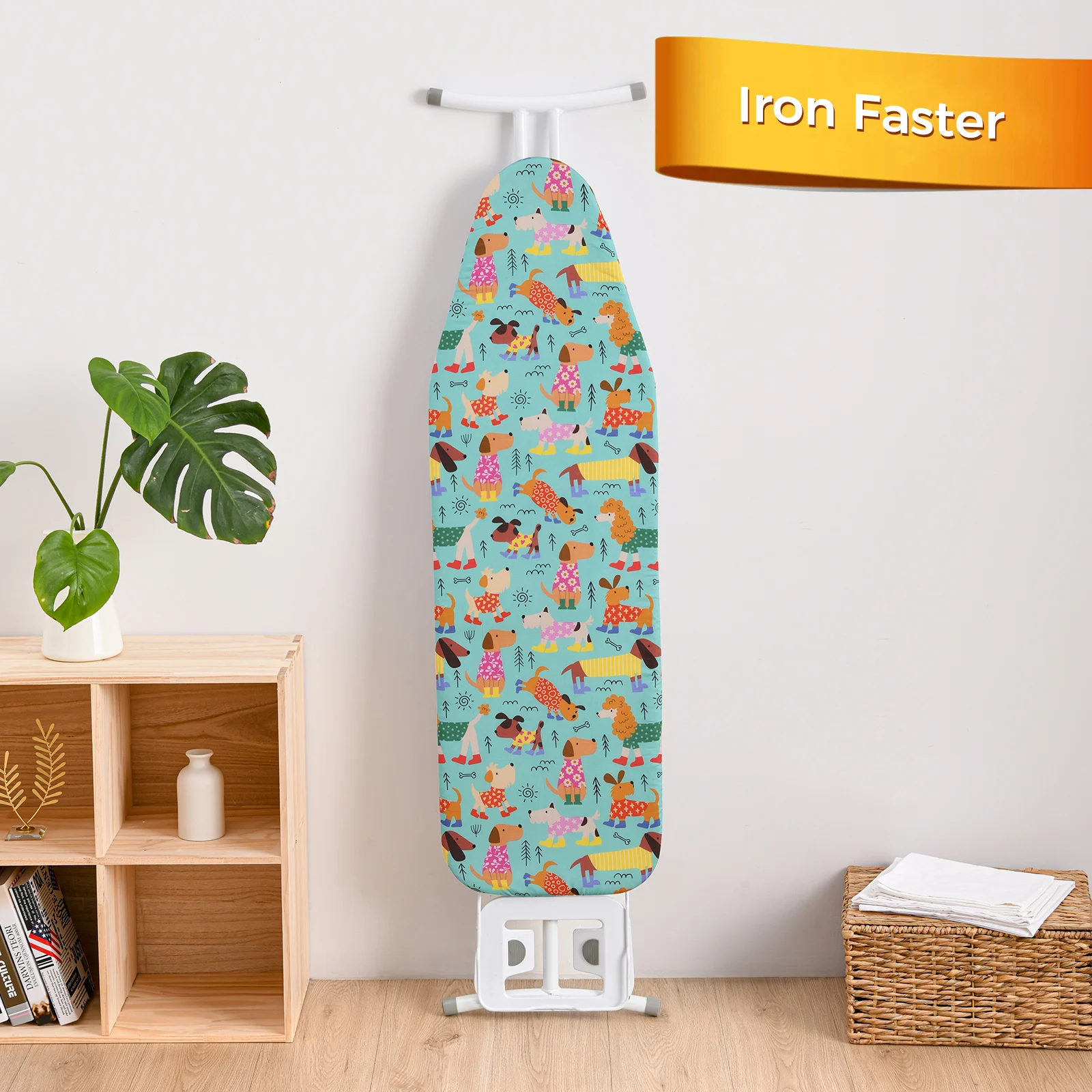 High Quality Cotton Heat Resistance 250gsm 2-Layers 124*38 cm Lovely Dogs Ironing Board Cover With Elastic Edge