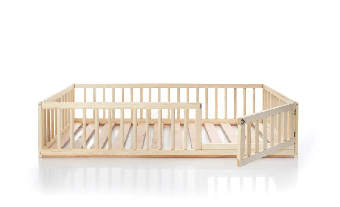 Montessori toddler floor bed with rails Kids floor bed frame Children house with slats Handmade natural solid wood toddler bed