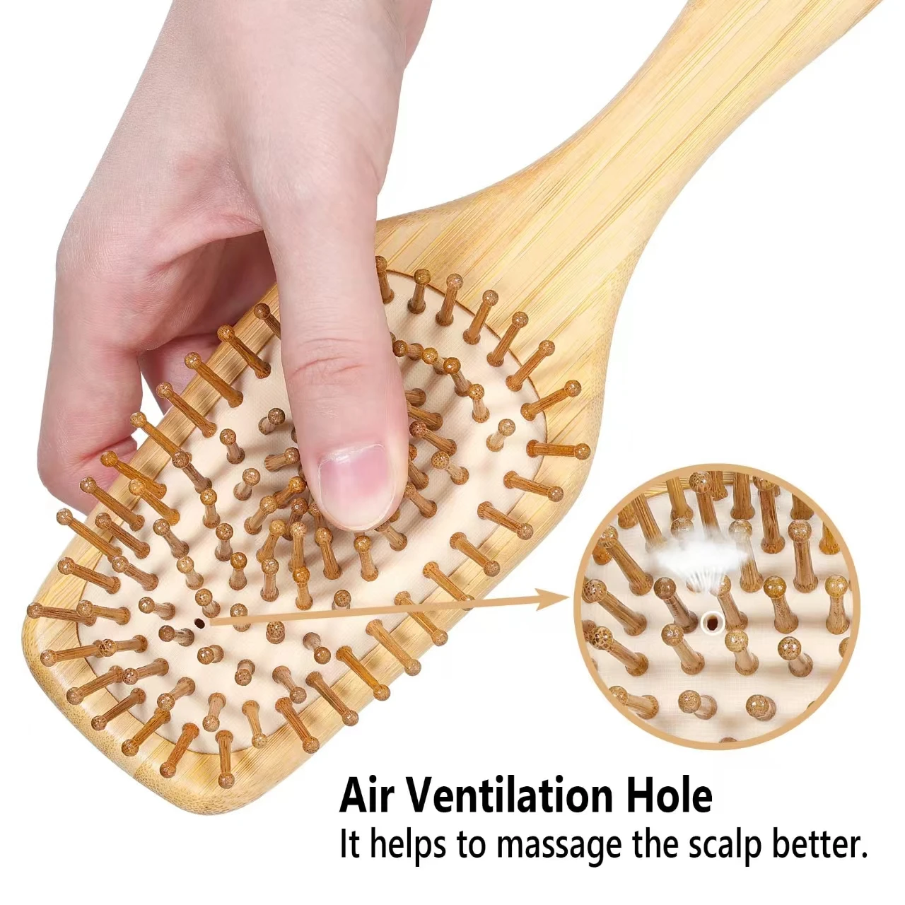 Wooden Body Massage Brush with Square Handle for Home Use Cellulite Shower Scrubber with Scalp Massagers Feature