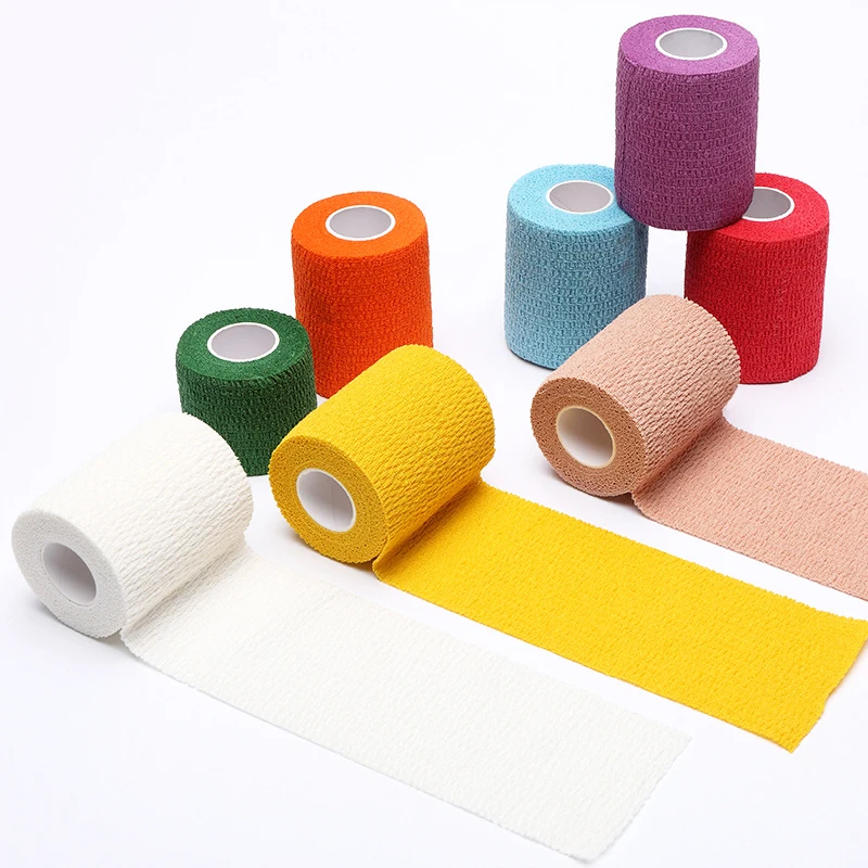 Custom logo medical single use 2.5x4.5m cotton colorful self-adhesive cohesive crepe bandage for animals and pets