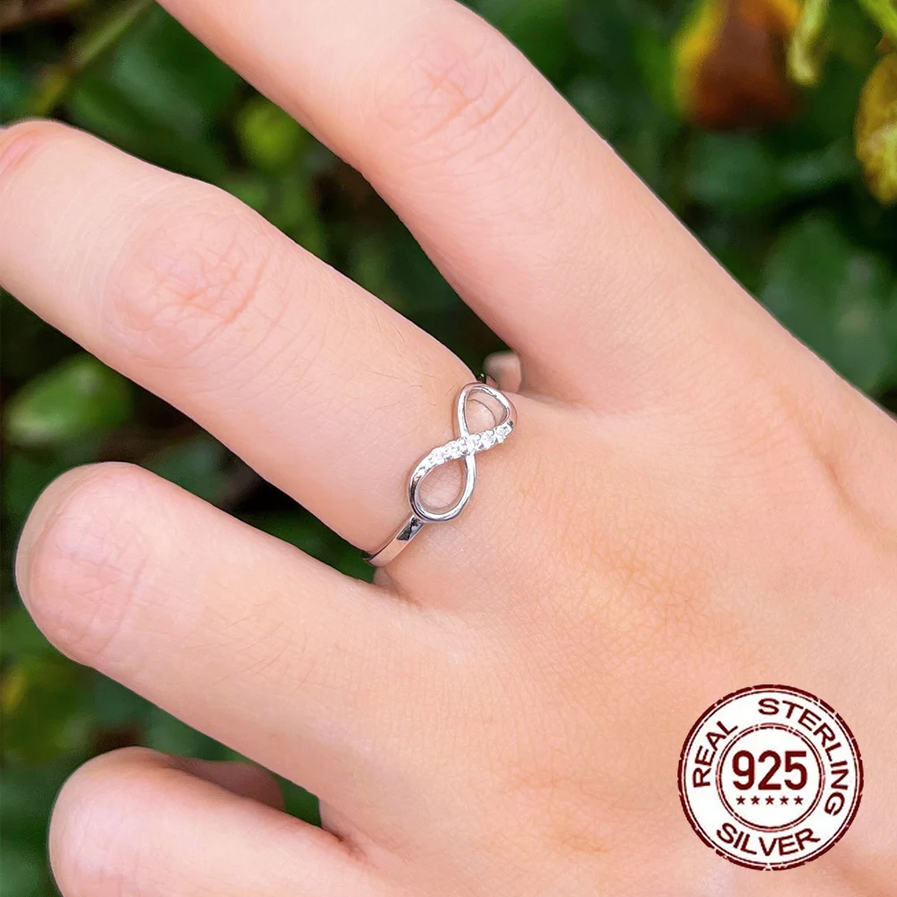Nice Design 8-shaped Fashion Trendy Jewelry 925 Sterling Silver CZ Diamond Ring Women Infinity Symbol Unlimited Love Thin Ring