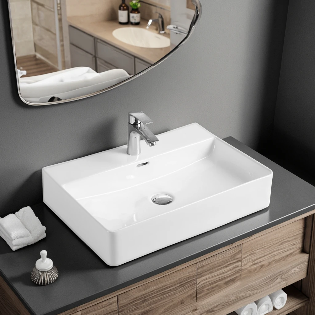 Popular Rectangle Vanity Sink Above Counter Mounting Ceramic Wash Basin Bathroom Hotel Apartment
