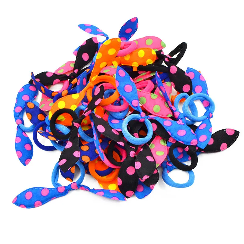 Various styles bulk cute  elastic hair tie for women Polka Dot Bow baby kids elastic hair bands