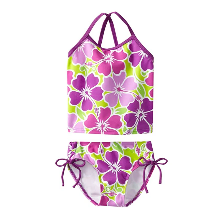 2020 new girls high waist bikini customized kids lovely color two piece swimwear