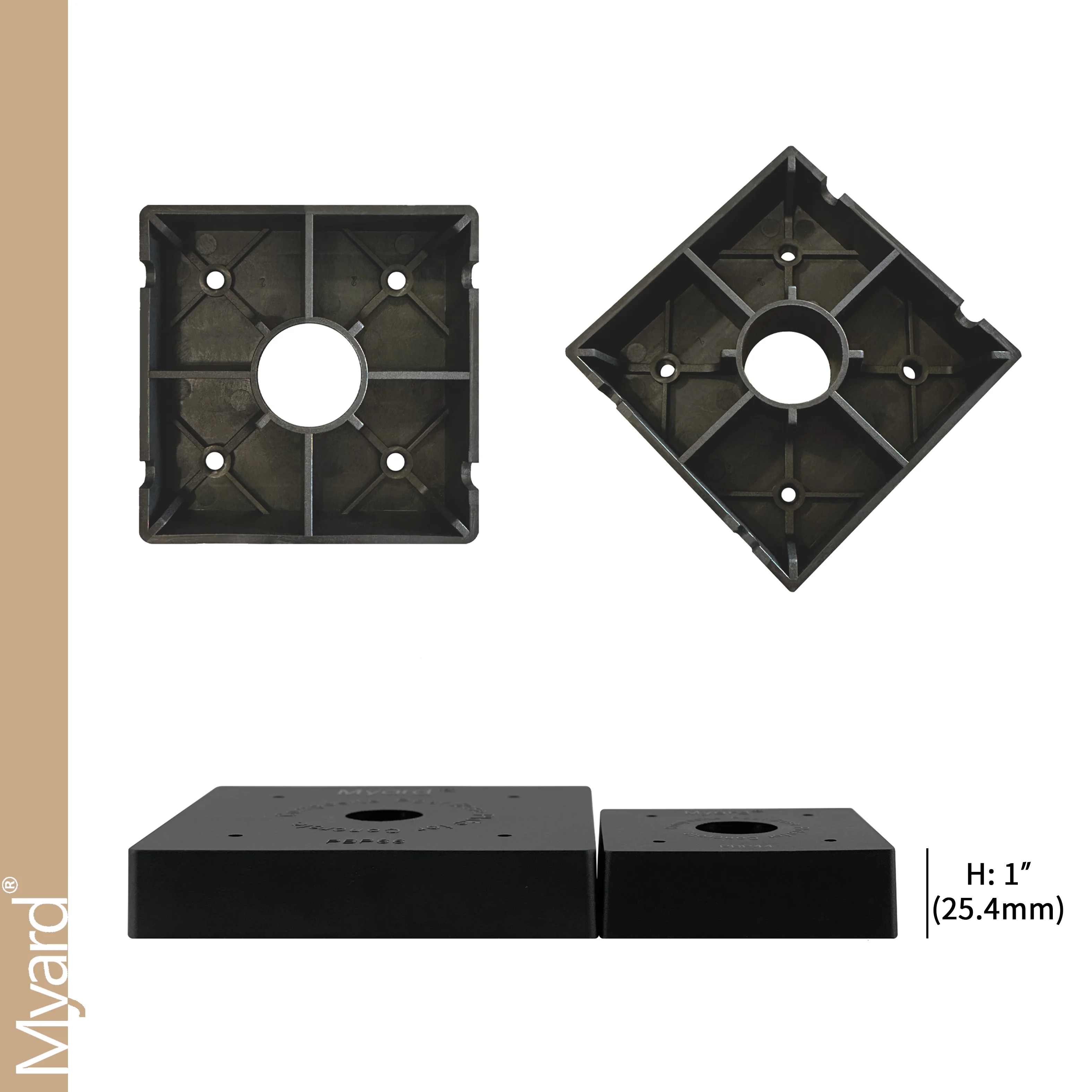 Myard Anti-UV Glass Fiber Nylon Post Base Plate For 4X4 Inches Wood Required 1 Inch Stand-Off From Concrete Ground