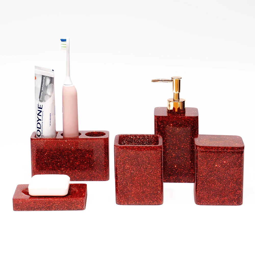 Suanti crystal resin bath accessory luxury poly resin toilet sets bathroom accessories