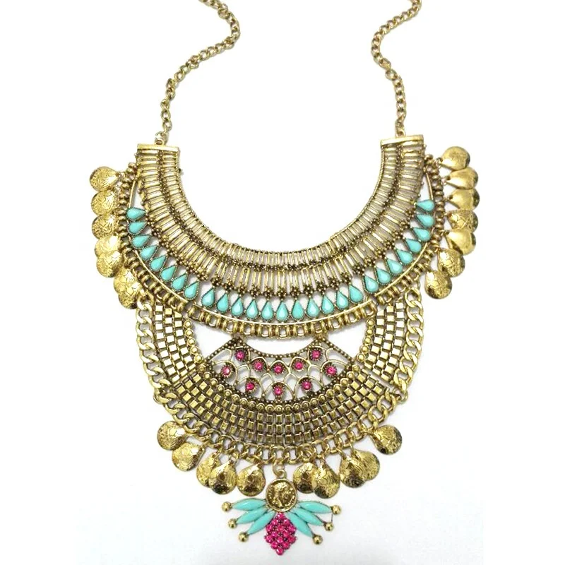 Винтажное роскошное ювелирное изделие в индийском стиле ожерелье ретро цветок хрустальные бусины античное из серебра и золота с монетами чокер