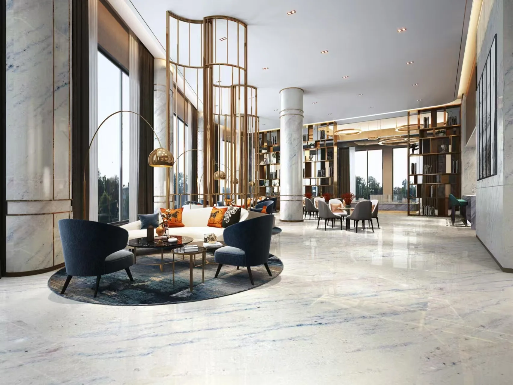 Luxury Interior Decor Marble TV Background Wall Design White Marble Quartzite With Blue Veins Price
