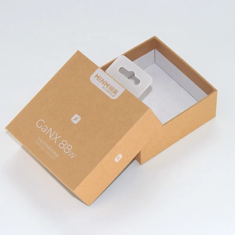 Custom Recycled Kraft Paper Box Wireless Earbuds Earphones cardboard Packaging Box for Headphones with hanger