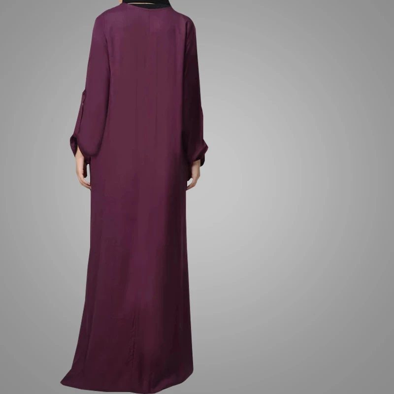Simple Arab Islamic Clothing Long Sleeve Casual Ethnic Women Muslim Dress Flare Dubai Abaya Kimono Robe