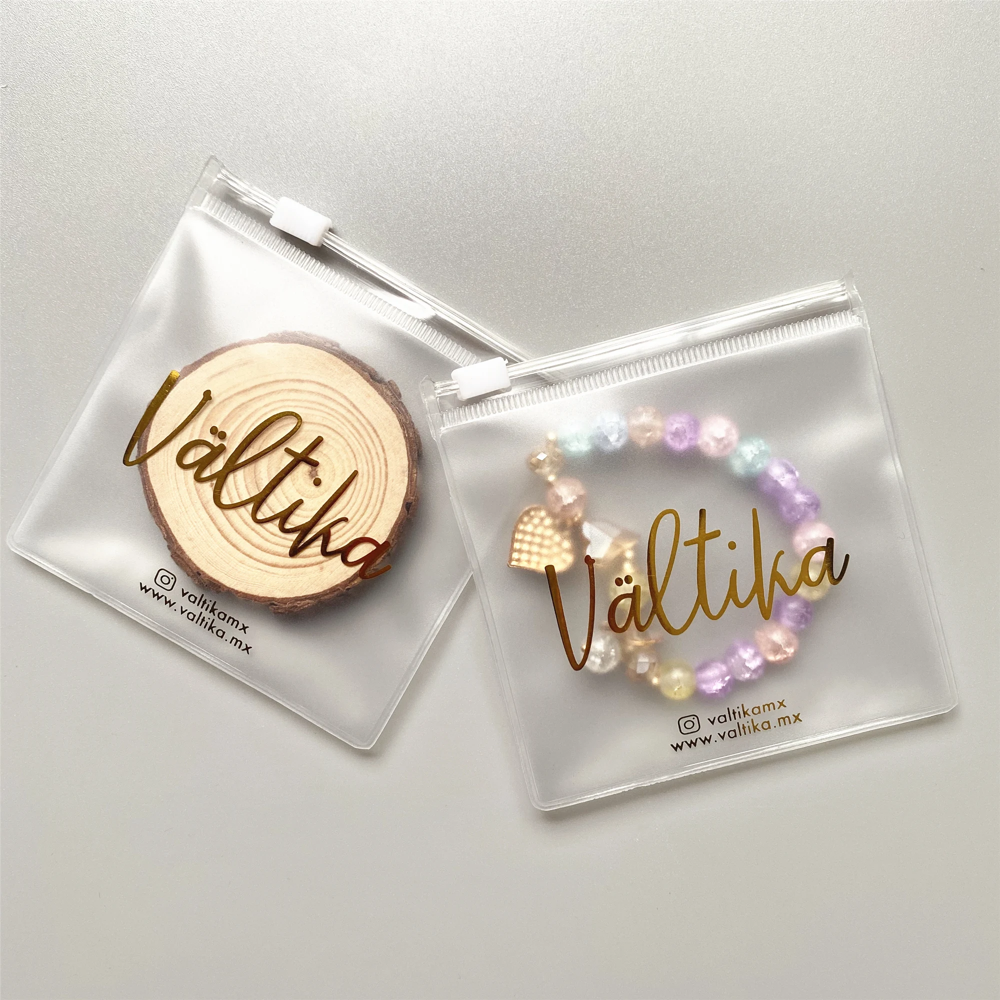 Custom Gold Foil Logo Mini PVC Plastic Jewelry Pouch Cosmetic Slide Zip Lock Packaging Bags For Jewelry Rhinestones Glitter