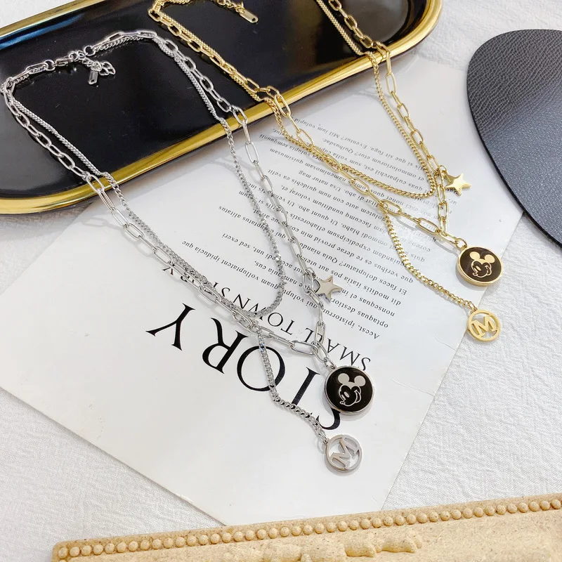 Trendy Fashion Non Tarnish Micky Mouse Cut Jewelry Accessories Gold Plated Stainless Steel for Women Cute Necklaces