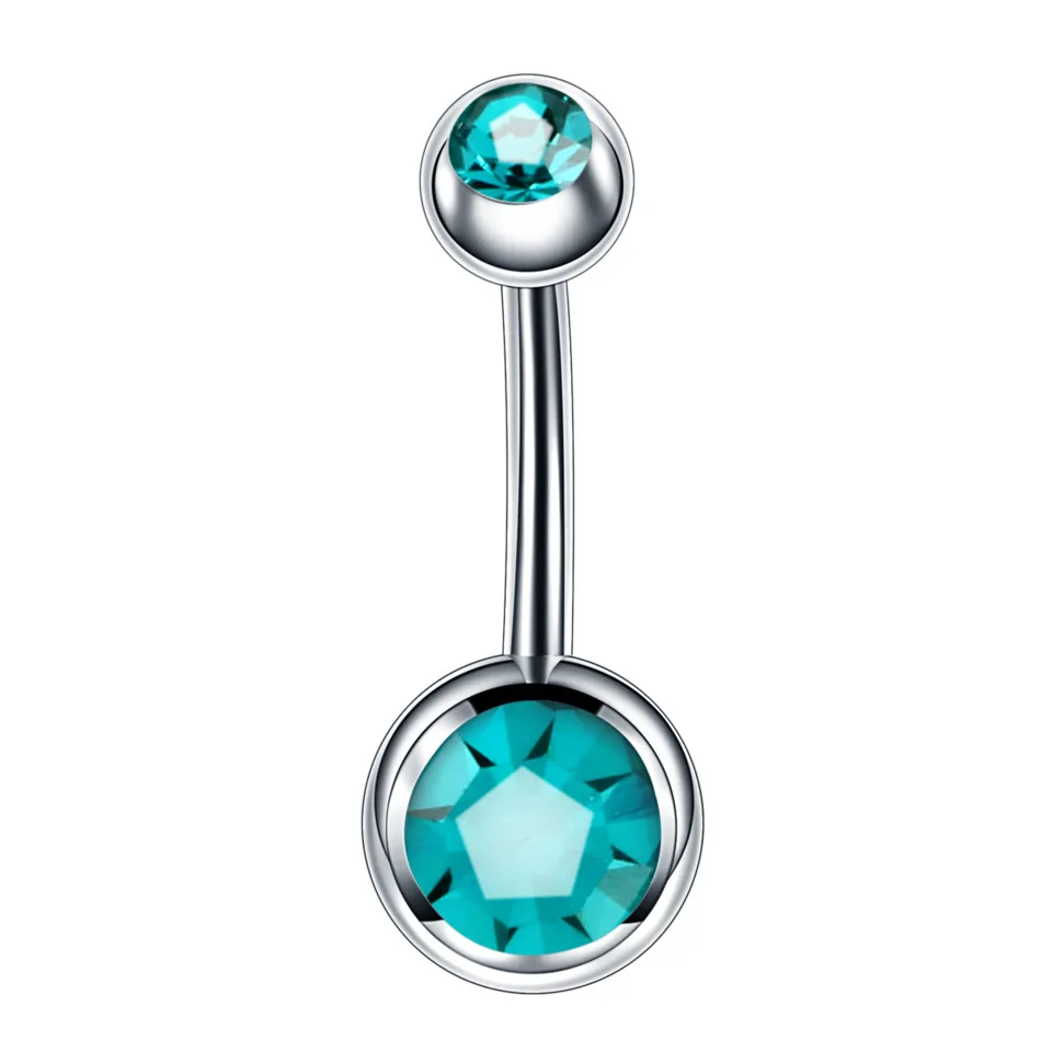 Simple Double Colorful Crystal Navel Piercing For Women Daily Surgical Steel 5/8mm Ball Barbell Belly Rings