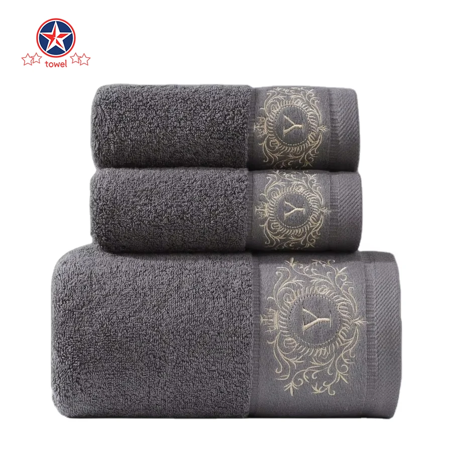 China Factory Wholesale 35*75 cm 70*140 cm custom logo package hand face bath towels sets 100% pure cotton 3 pieces towel set