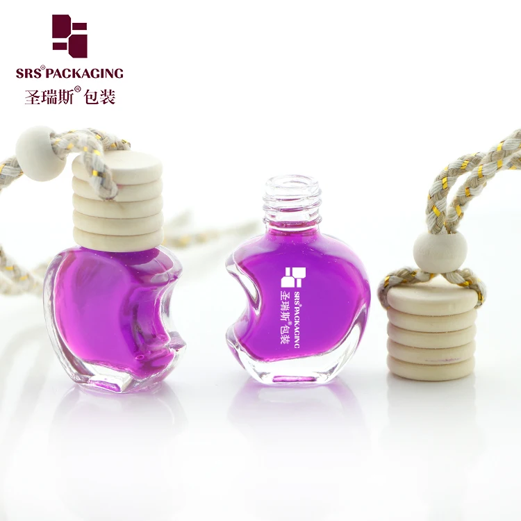 BM002 Small Mini Cute Apple Shape 5ml Five Rings Wooden Cap Glass Car Perfume Diffuser Bottle