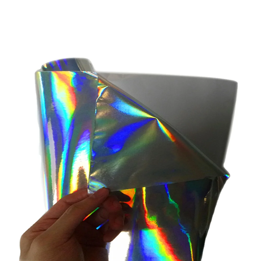 holographic stickers film custom size pattern color self adhesive cold lamination film roll