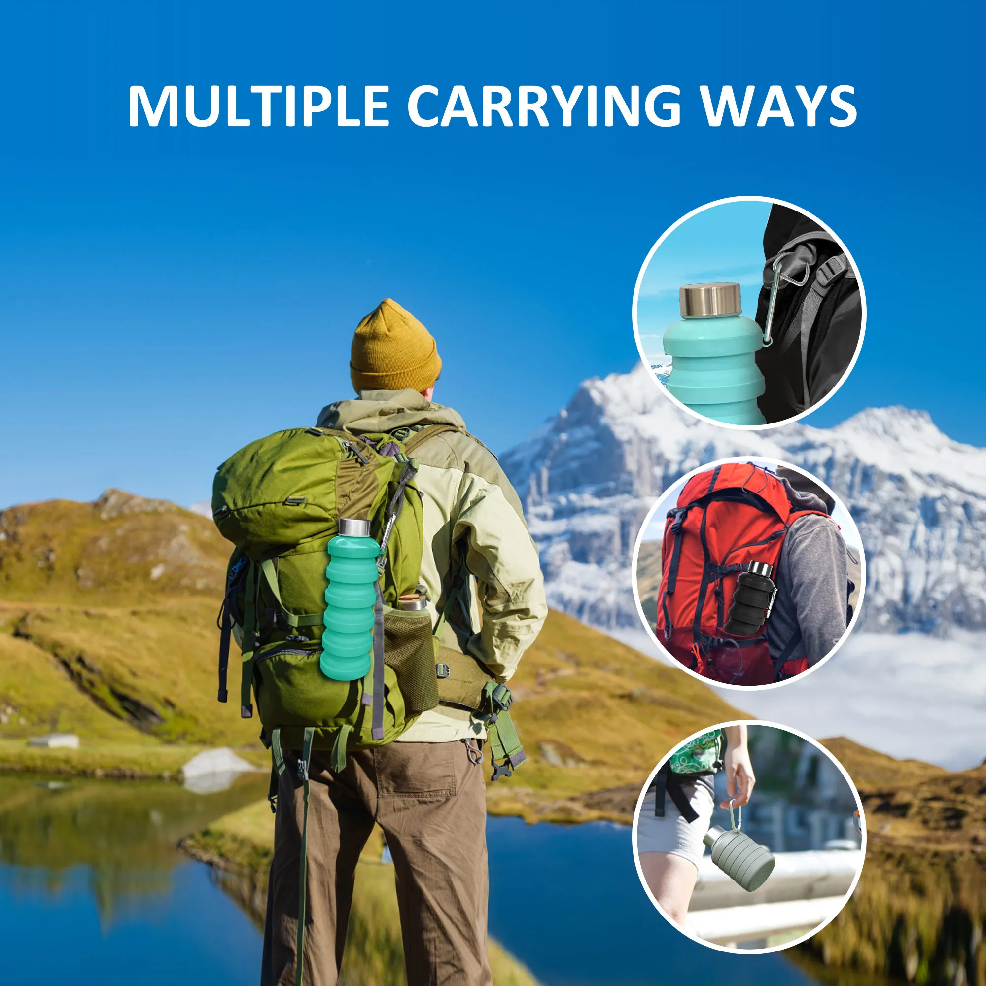 Fold Silicone Collapsible Travel Drink Squeeze Gym Water Bottles With Lid For Outdoor