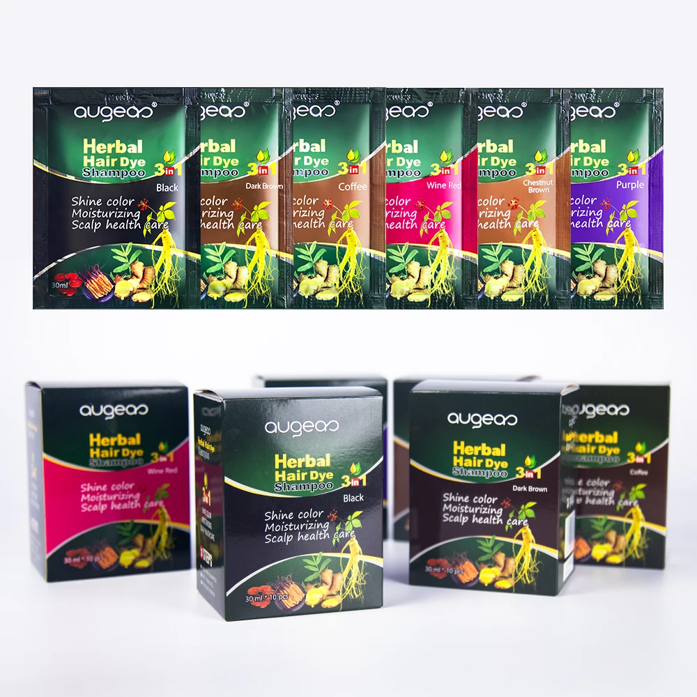 Augeas sachet hair dye brands wholesale manufacturer natural no ppd temporary vip hair color shampoo in 30ML