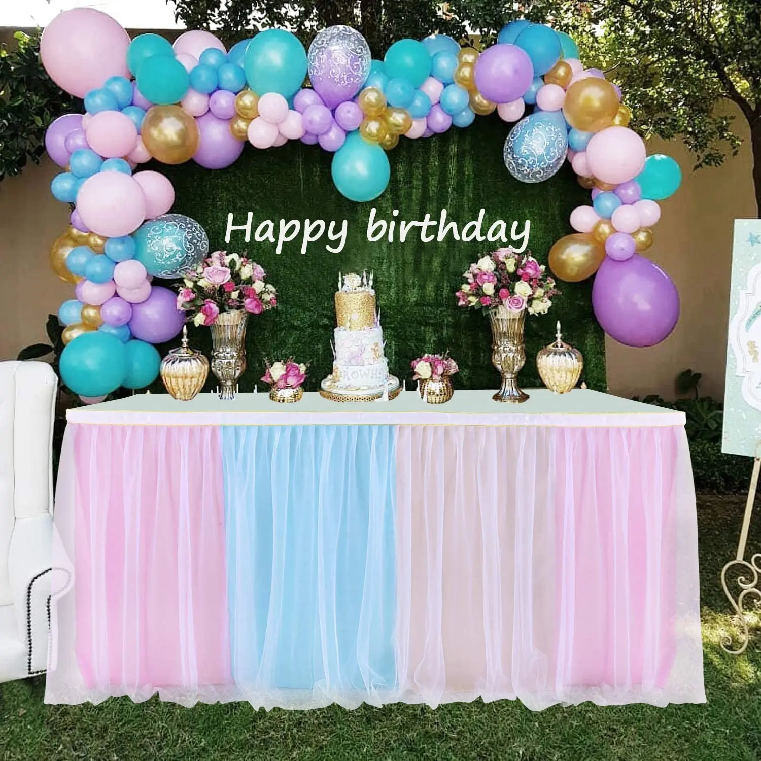 Amazon hot Wedding Birthday elegant Tulle table linen cloth party decoration tutu table skirt