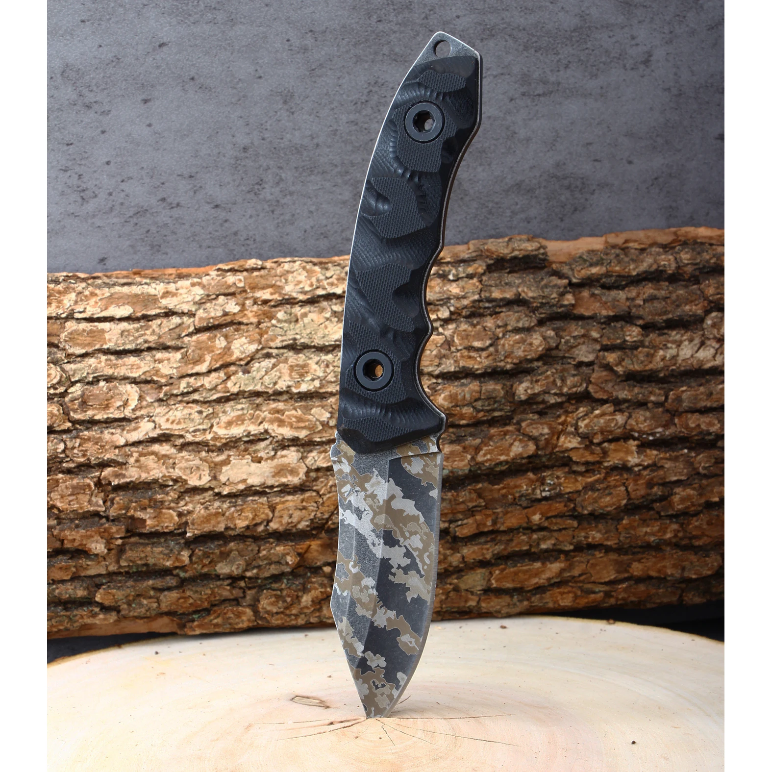 Military Camo Laser Etched Hunting Camping Survival Knife