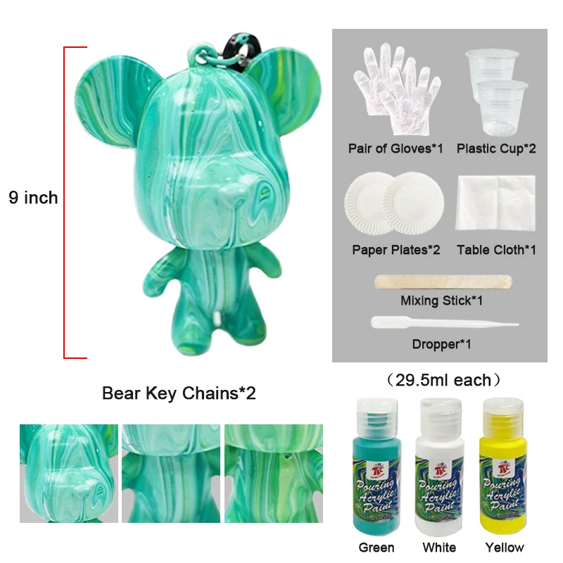 Hot Selling Plastic DIY Creative Fluid Bear Key Chain Pouring Paint Set DIY Fluid Bear Toy Voilent Bear For Home Decoration