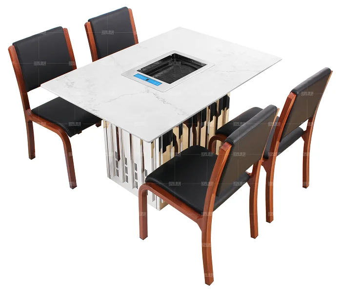 Китайский производитель 4 сидения для уменьшения используется нержавеющая сталь металлическая основа Ресторан горячий горшок обеденный стол